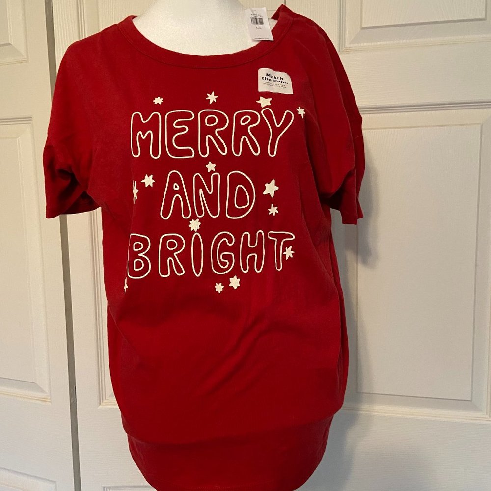 Old Navy Red 'Merry and Bright' shirt, L-tall
